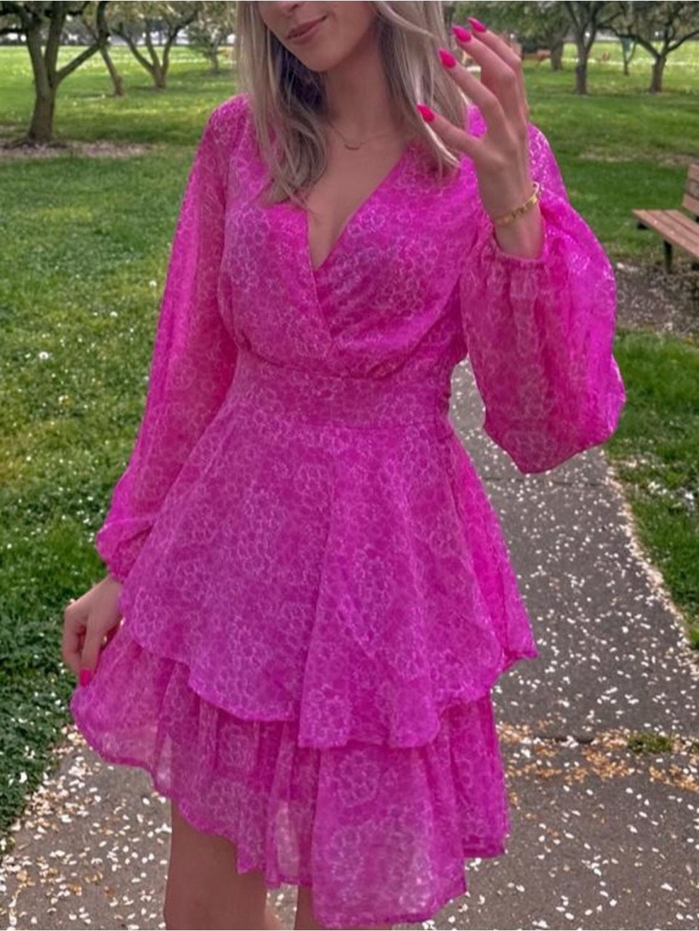 Pink ruffle mini dress